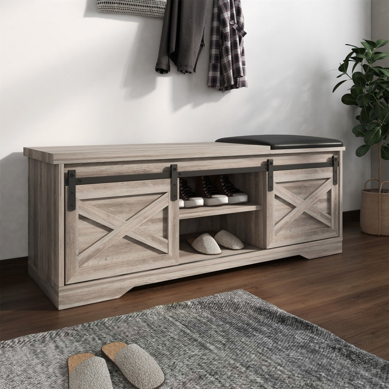 Banc rembourré en similicuir, banc de rangement, banc à chaussures pour hall d'entrée, Gris