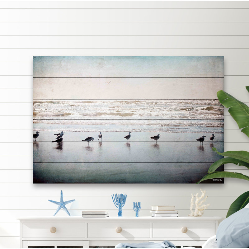 " Seagulls At The Ocean " by Parvez Taj, 16" H x 24" W x 1.5" D