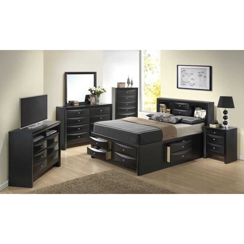 Champetre Bookcase Storage Bed, King, Black