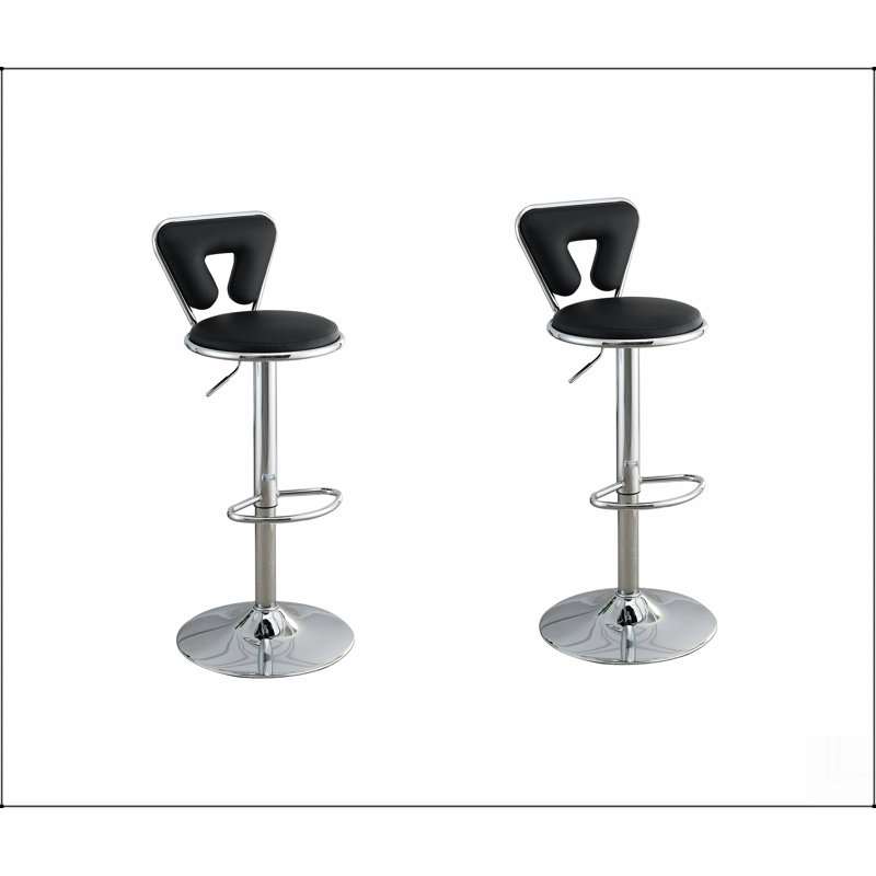 Tabouret de bar réglable, vérin à gaz, similicuir noir, base chromée, ensemble de 2