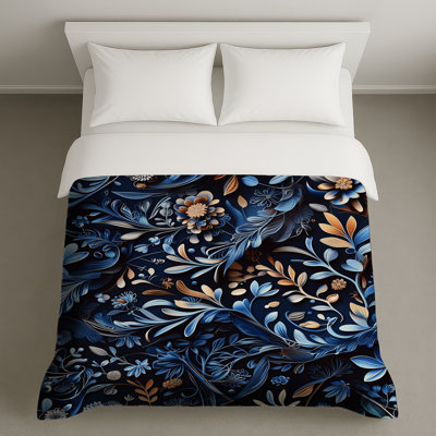 Housses de couette à motif floral bleu bronze