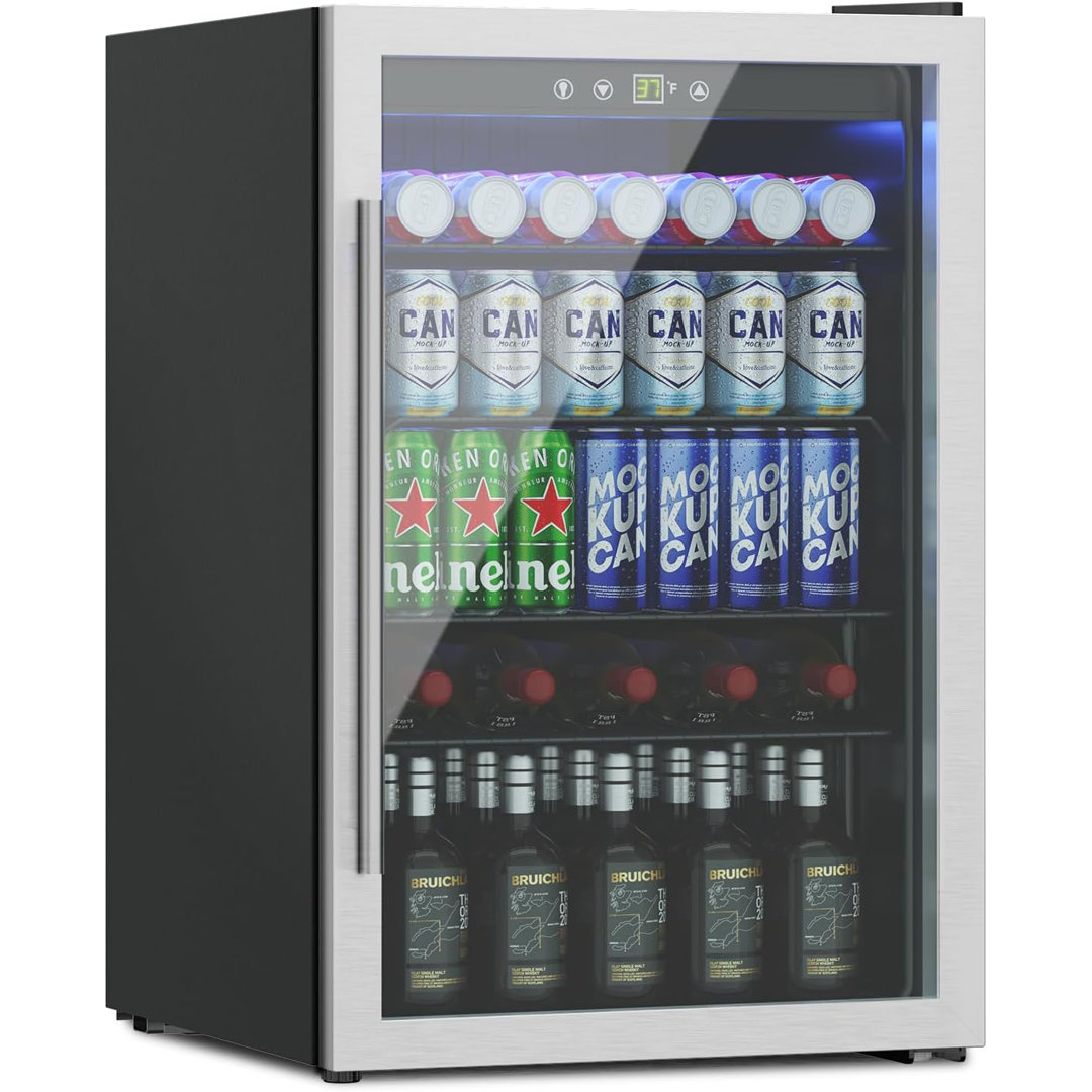 Erivess 145 Cans (12 oz.) 4.5 Cubic Feet Freestanding Beverage Refrigerator and with Glass Door