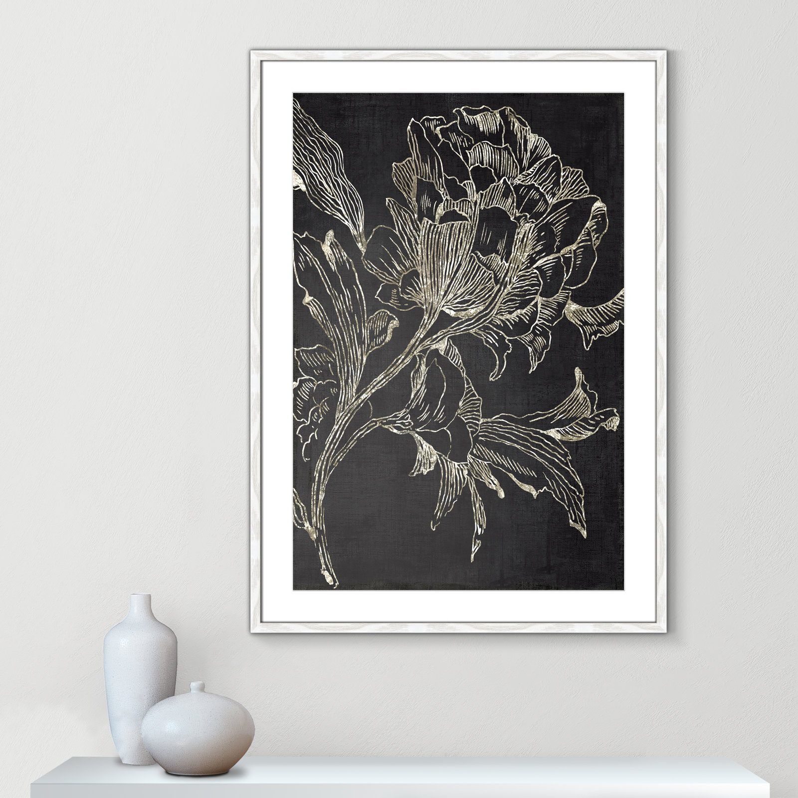 Clarendon "Golden Flower Folklore I" Print, 41.5" H x 29.5" W, White Framed
