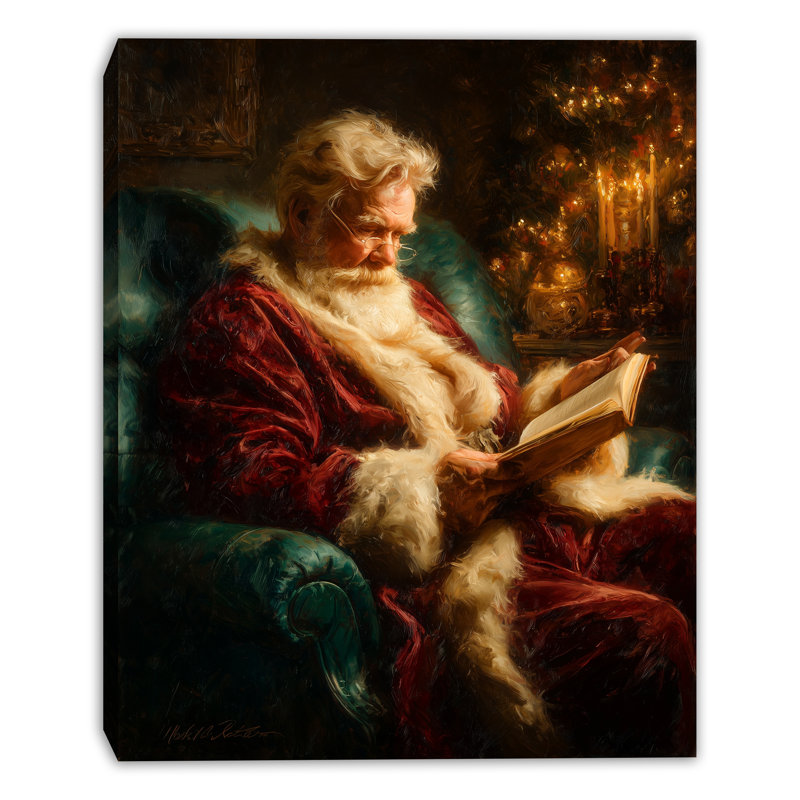 "Santa lecture" par Candlelight, art mural sur toile tendue, 20 po x 24 po