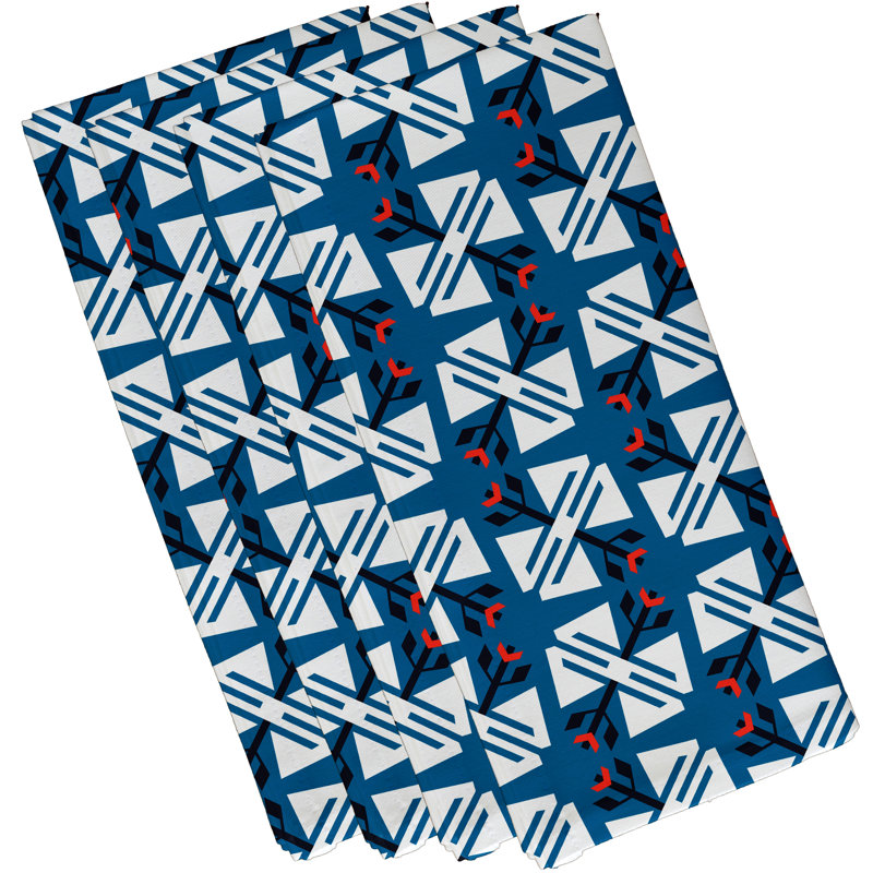Musser Polyester Geometric Square Napkin, Blue