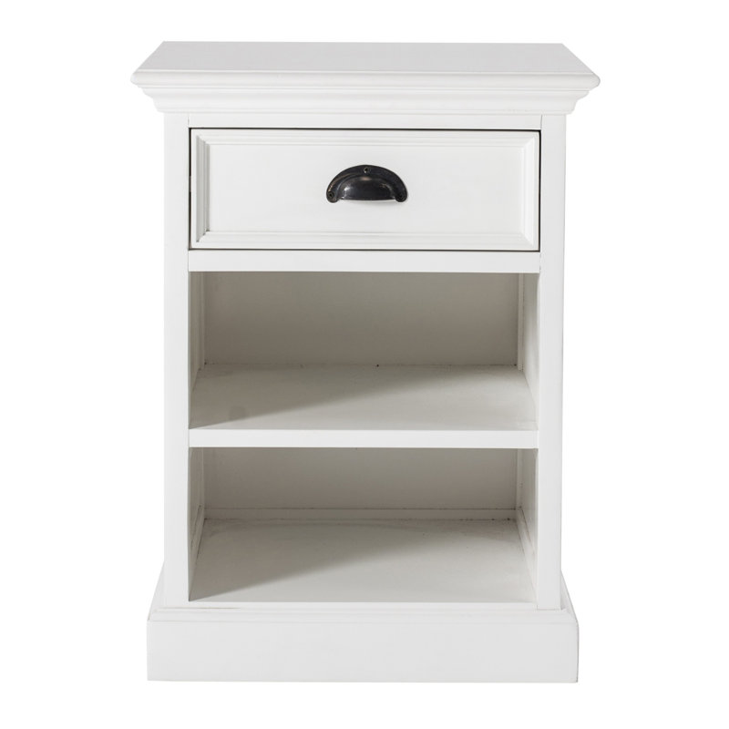 Table de chevet noire avec tablettes, Blanc