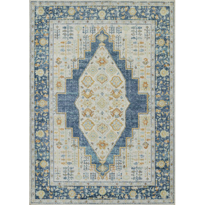 Tapis bleu marine en chenille tissé à la machine Jebril