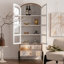 Blanc + brun bois massif + fer + vitrines