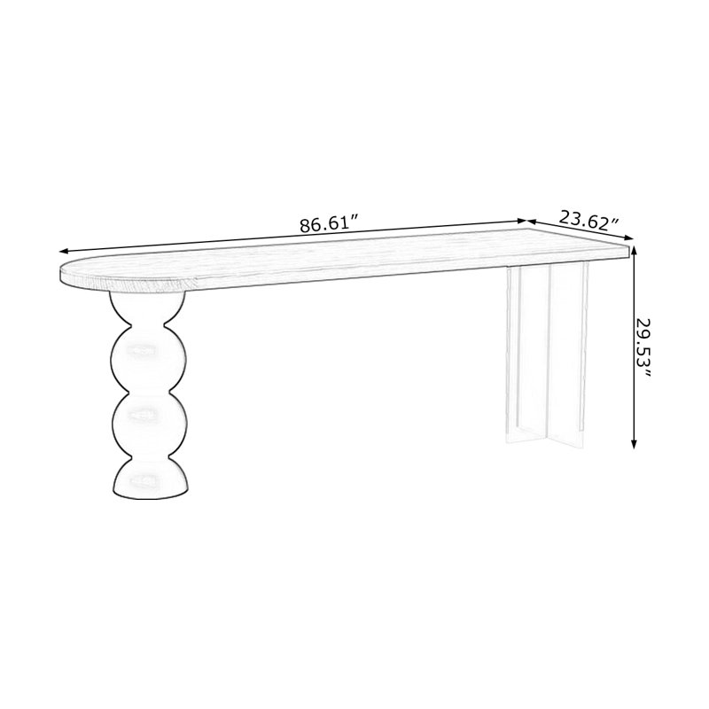Brown Half-circle Solid Wood writing desk, 29.53" H x 86.61" W x 23.62" D