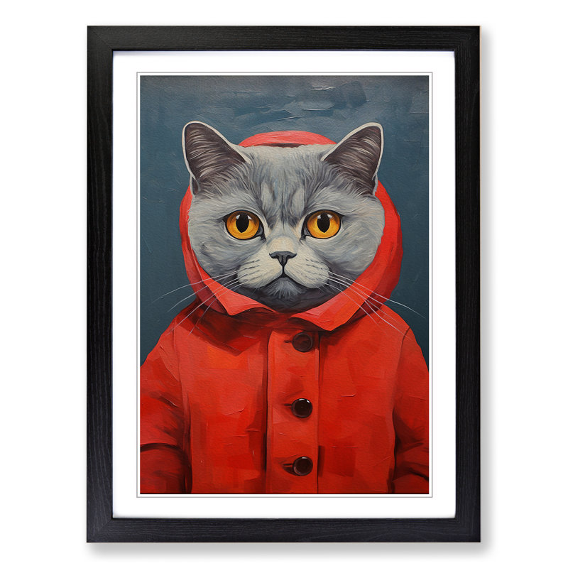 Cat Modern No.2 - Single Picture Frame Print on Wood, Black Framed, 64cm H x 46cm W x 2cm D