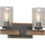 Luminaire pour salle de bain ou applique murale en noyer noir 2 lumières avec abat-jour cylindrique en verre bullé transparent