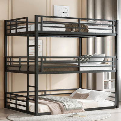 Triple Bunk Bed Twin Size, Heavy Duty 3 Bunk Beds With Safety Guardrails And Noise-reduced Design, Metal Triple Bed For 3 Kids, Teens, Adults, No Box by Wrought Studio