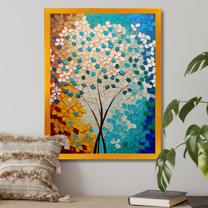 «Bright Blossoming Minimal Wildflowers V», reproduction sur toile, Impression dorée sur toile encadrée