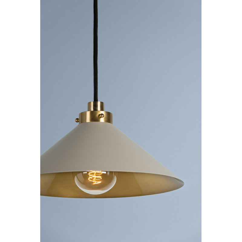 Luminaire suspendu 1 lumière, Laiton vieilli, H 6,5 po x l 12 po x P 12 po, Blanc cassé