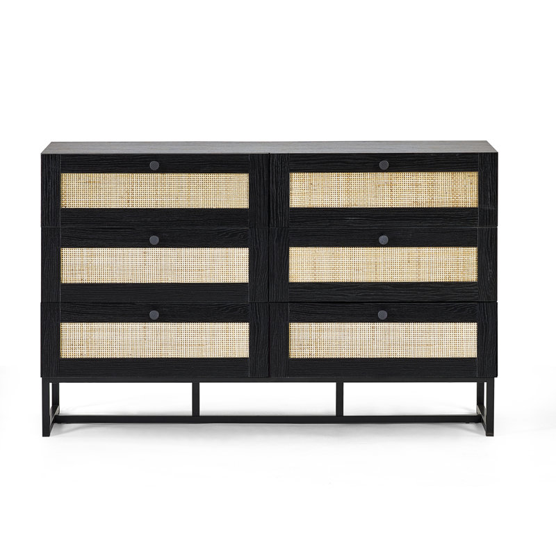 Reese 120cm W 6 - Drawer Chest of Drawers, Black/Rattan