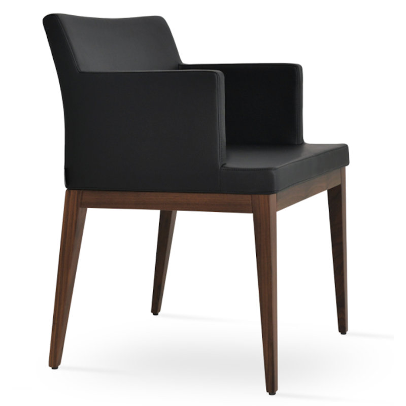 Fauteuil l 22 po Soho, Black  Faux Leather, Noyer