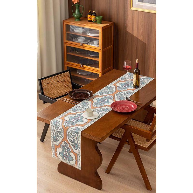 Chemin de table multicolore d'inspiration tribale en mélange de coton géométrique l 14 po x L 72 po 