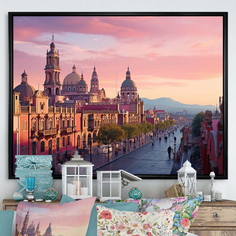 Zocalo Mexico Landscape, impression sur toile, Cadre flottant noir, H 30 po x l 40 po x P 1,5 po