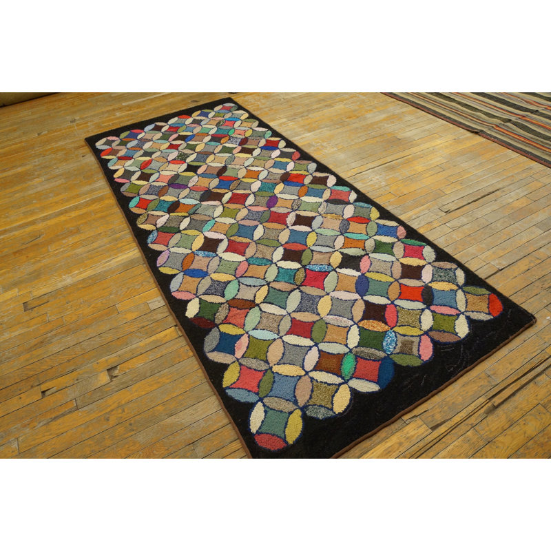 Antique American Usa Allover Geometric Wool Hand Knotted Pile Multicolor Jewel Tones 1925 Rug