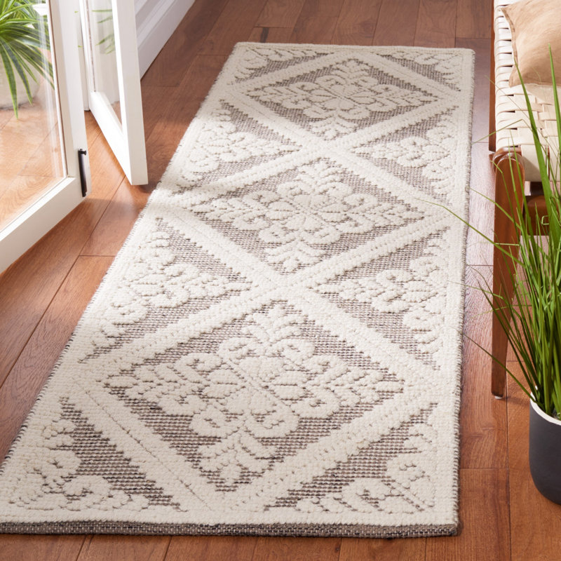 Vermont Hand Woven Wool Damask Rug, Runner 2'3" x 8'
