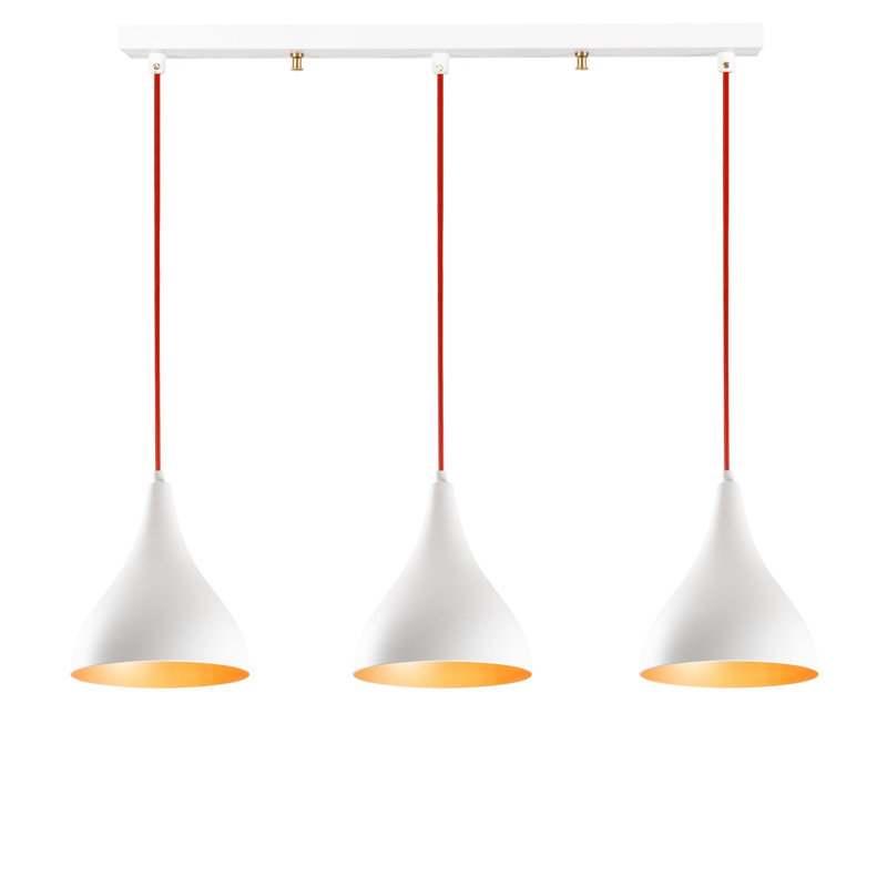3 - Light Kitchen Island Pendant, White, White/Red