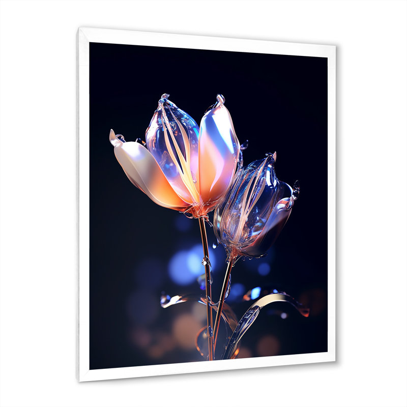 Tulipe luminescente qui fleurit gracieusement sur toile, Cadre simple blanc, H 20 po x l 12 po x P 1 po