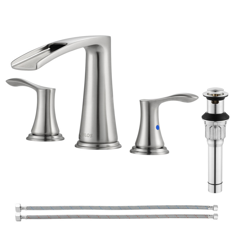 Widespread 2-handle Waterfall Bathroom Faucet with Drain Assembly, Brushed Nickel