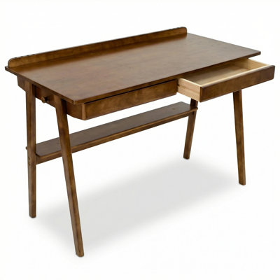 Bureau en bois massif 47,24 "de style Mid-Century moderne avec 2 tiroirs et tablette de rangement pour le bureau personnel, petits espaces