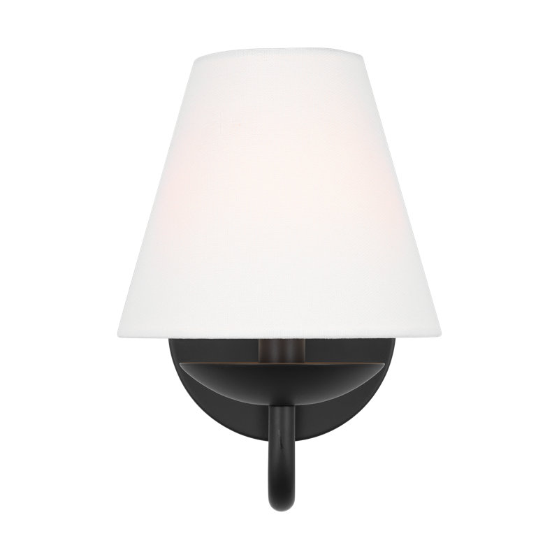 Midnight Black Steel Wall Sconce with White Linen Shade