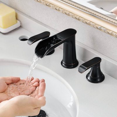 Cartridge Valve 8 Inch Widespread Bathroom Sink Faucet With 3 Hole , Corrosion And Pop Up Drain Bronze Finish Side Hose