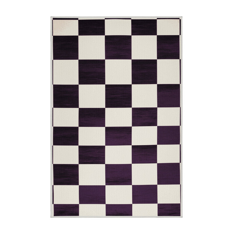 Machine Washable Checkered Beige Area Rug, Runner 2' x 4'