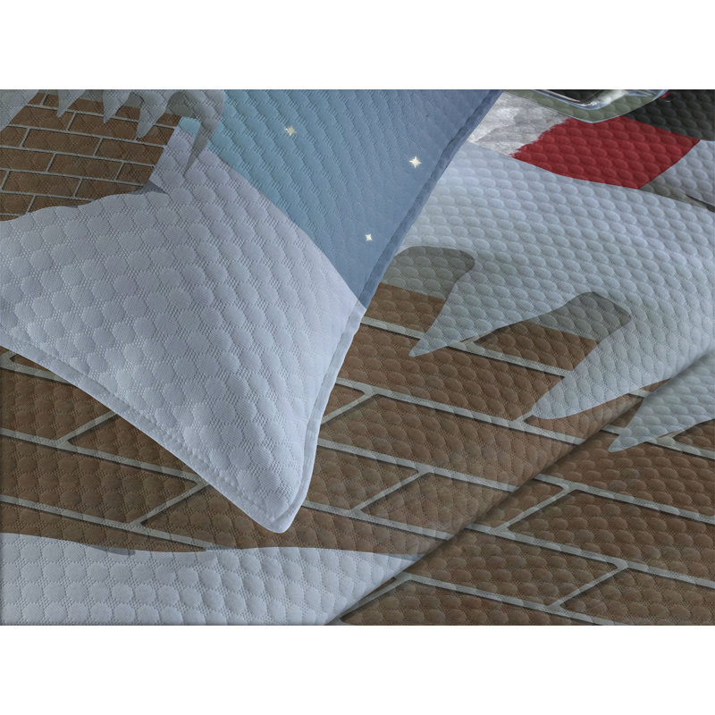 Santa Stuck in Chimney Quilted Queen Bedspread Set