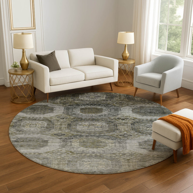 Premium Machine Washable Ralston AMF1944 Panels Rug, Round 8'