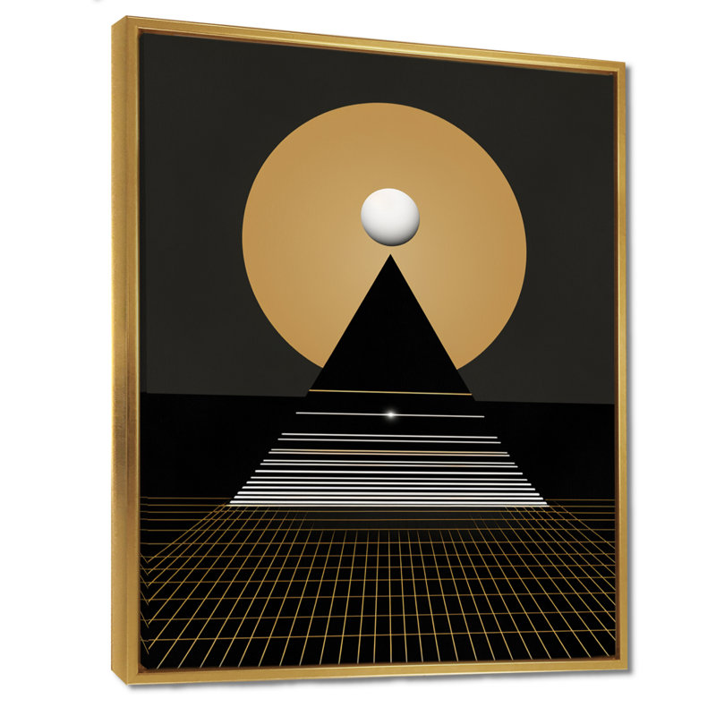 Minimal Gold Moon Mountain - décoration murale géométrique, Toile avec cadre flottant or, 20" H x 12" W x 1" D