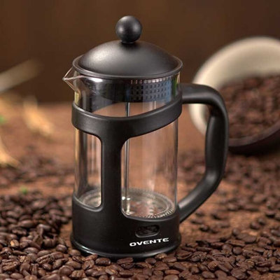 OVENTE French Press Coffee Maker 34 Ounce with Heat Resistant Borosilicate Glass & Stainless Steel 4-Level Filtration System, Portable Cold Brew Coffee Maker for Travel, Camping or Gift, Red FPT34R
