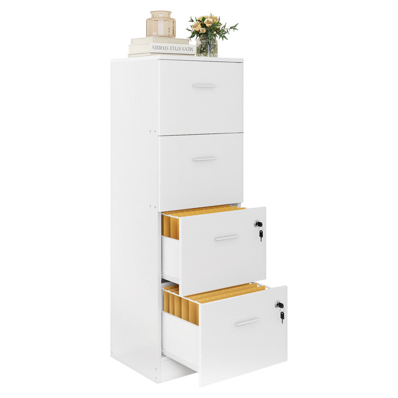 Dorys 15.82"W 4-Drawer File Cabinet, Filing Cabinet With Lock, Wood Storage Cabinet For Letter A4-Sized Files, White