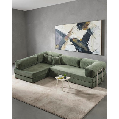Canapé modulaire en L en velours vert