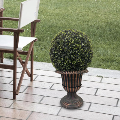 Plante artificielle de 24 po de hauteur, arbuste topiaire en forme de boule dans un pot à piédestal en bronze pour une utilisation intérieure et extérieure