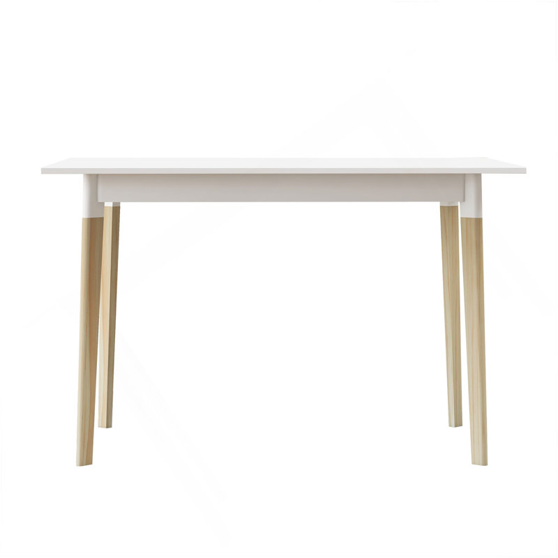 Table de salle à manger moderne 47 pouces avec plateau rectangulaire en bois massif blanc
