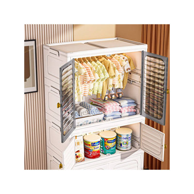 Home Plastic Free-Installation Wardrobe Folding Multi-Layer 's Small Wardrobe for Household Clothes Storage (Grey)