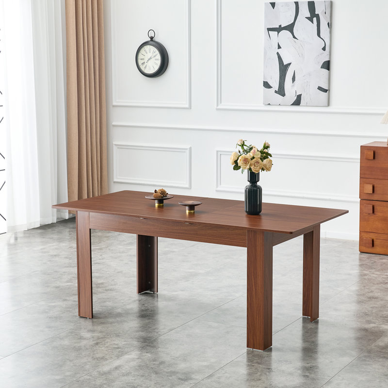 86.5" Extendable Rectangular Dining Table With 2 Drop Leaves And Solid Wood Legs, Seats 4-10