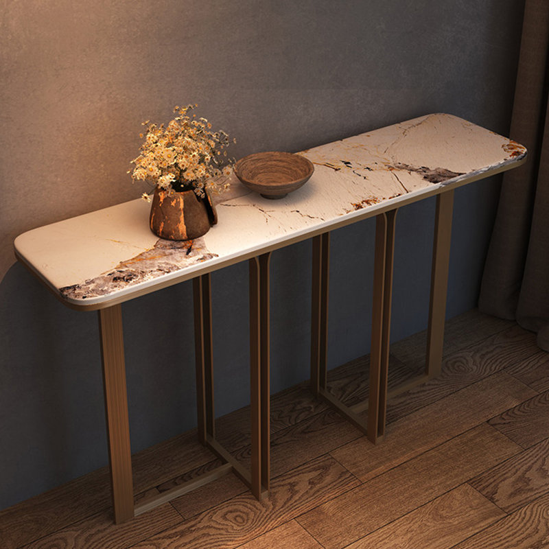 Console en pierre frittée de style italien, H 33,4 po x l 47,2 po x P 13,7 po, Blanc/Noir
