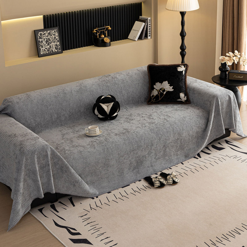 Housse de canapé une pièce en chenille gaufrée et polyvalente, H 71 po x l 118 po x P 0,1 po, Gris chenille