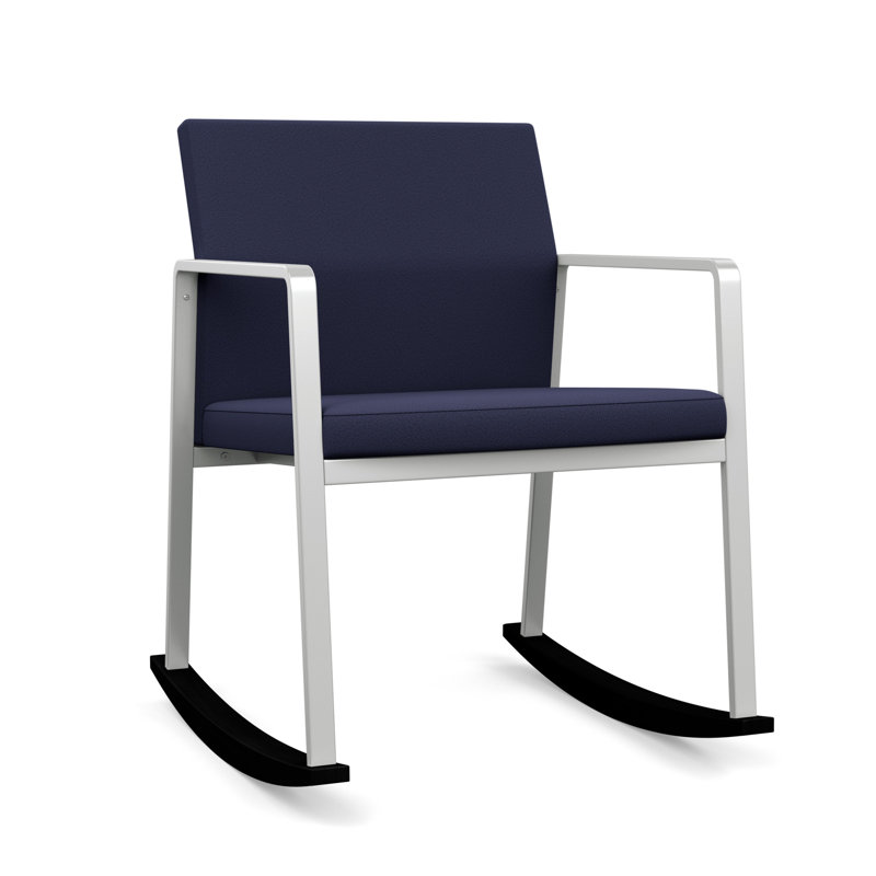 Chaise berçante Gansett, Argent, Portes ouvertes en tissu bleu marine