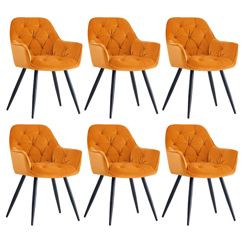 Nolen Upholstered Velvet Dining Chair with Arm, Bright Orange