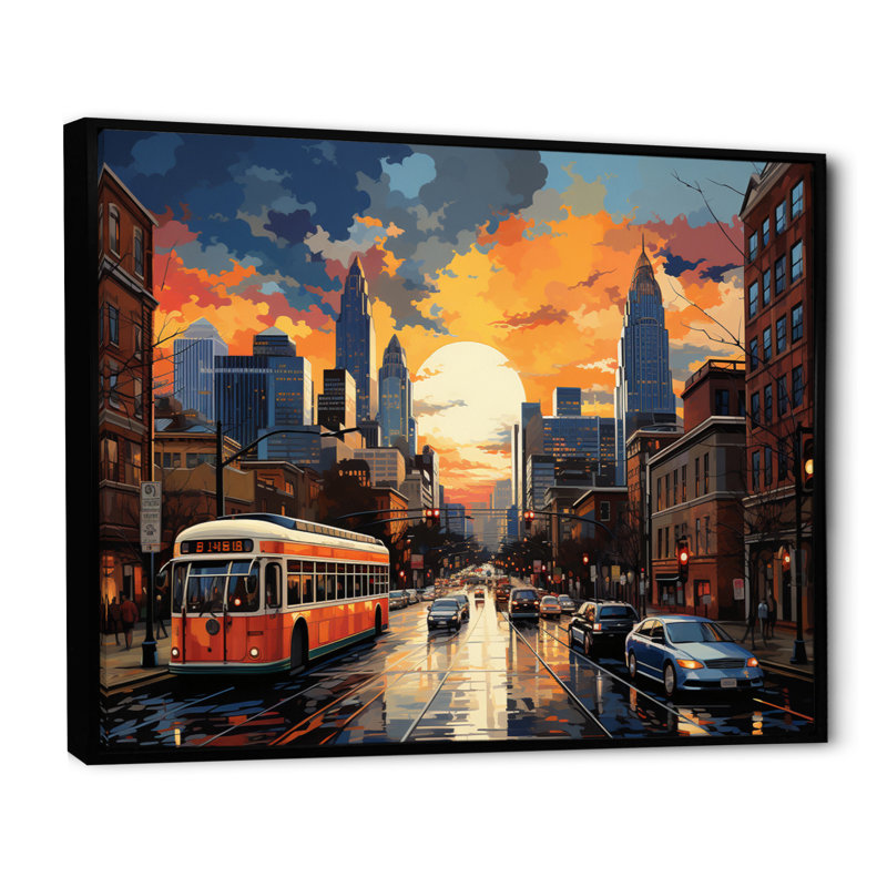 City Charlotte Collage II sur toile, Cadre flottant noir, H 30 po x l 40 po x P 1,5 po