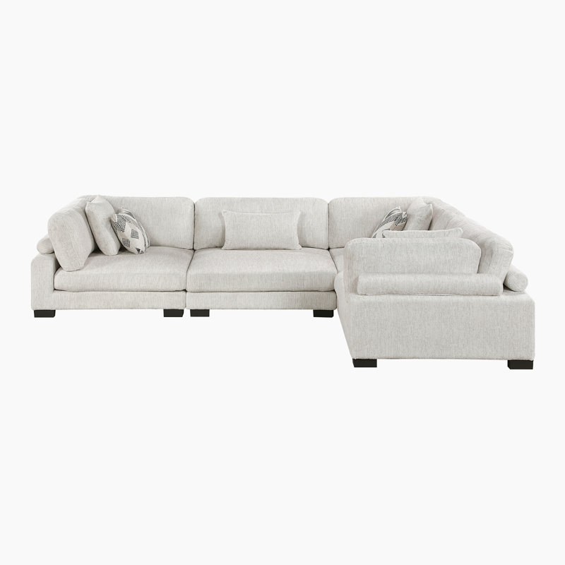 Brinsley 5 - Piece Corduroy Modular Sectional, Beige, 34.5" H x 135" W x 90" D, L-Shape