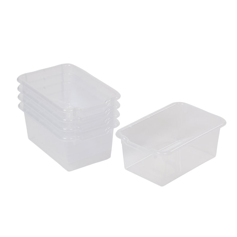 ECR4Kids Scoop Front Plastic Storage Bins, Multipurpose Organization, 5-Piece, Clear