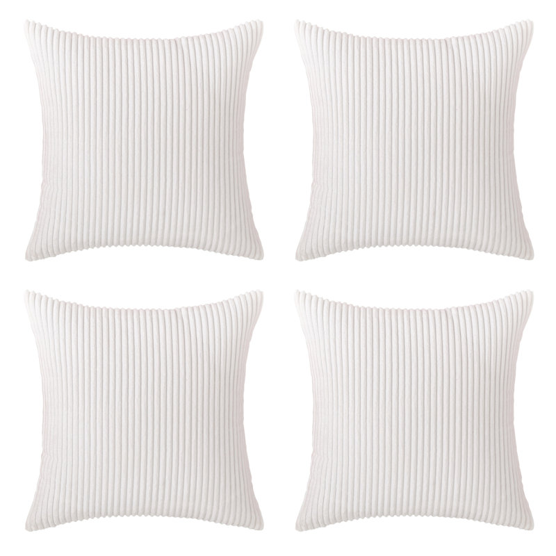 Housse de coussin à rayures, 18 po x 18 po, Blanc pur
