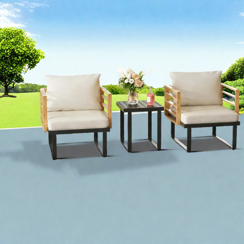 Ensemble de salle à manger de patio compact en acier 3 pièces moderne pour petits espaces